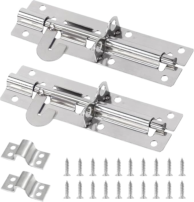 Daover Gate Bolt Lock Shed Door Lock 6'', 2 Pack Brenton Strong Sliding