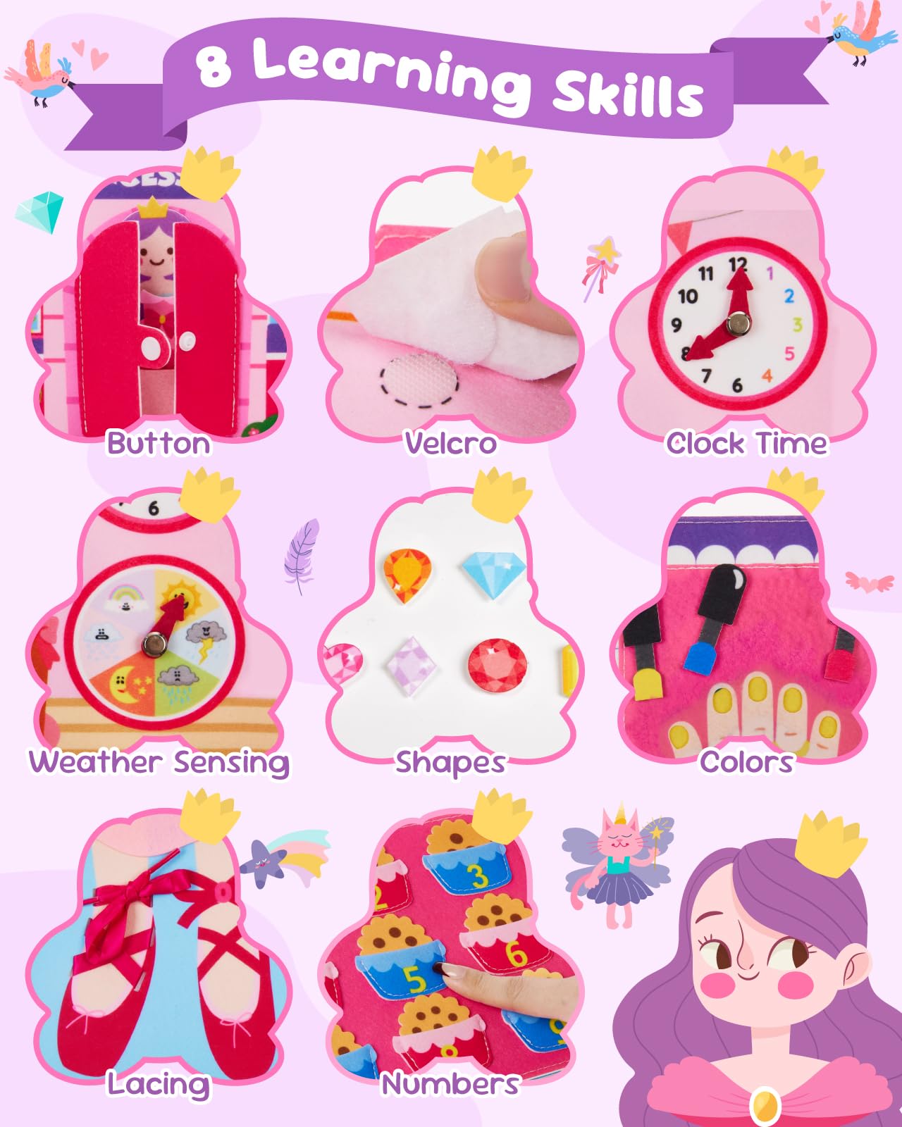 Gleamkid Busy Board, Giochi Montessori 2 Anni, Libro Montessori Interattivo, Giochi Montessori per 1 2 3 4 5 6 Anni Bambini, Quiet Book, Regalo Bambino - Rosa