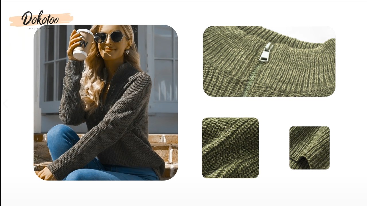 Dokotoo Gray Sweaters for Women Long Sleeve Waffle Knit Tops for