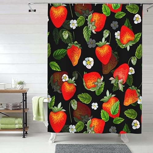 Miniatura 3 de PAILON Red Strawberries Plastic Shower Curtain Liner 60x72in Extra Long Shower Curtains for Bathroom Clearance Set with Hooks Cortinas De BañO,