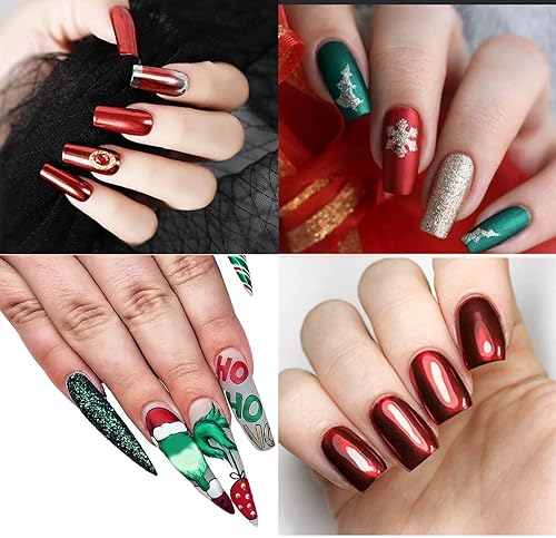 Miniatura 6 de Polvo de uñas cromado de Navidad, espejo de uñas rojo y verde, polvo holográfico, efecto de espejo metálico mágico, decoración de manicura esmaltada