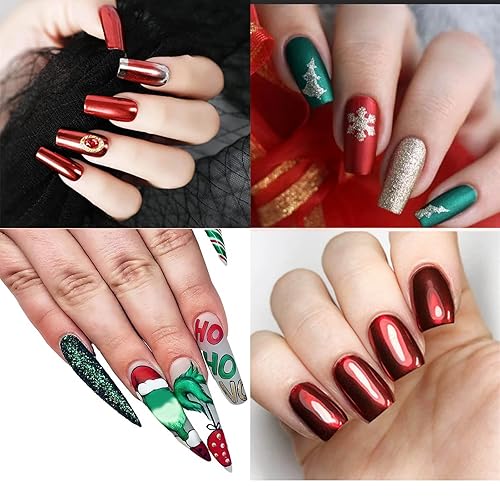 Miniatura 6 de Polvo de uñas cromado de Navidad, espejo de uñas rojo y verde, polvo holográfico, efecto de espejo metálico mágico, decoración de manicura esmaltada