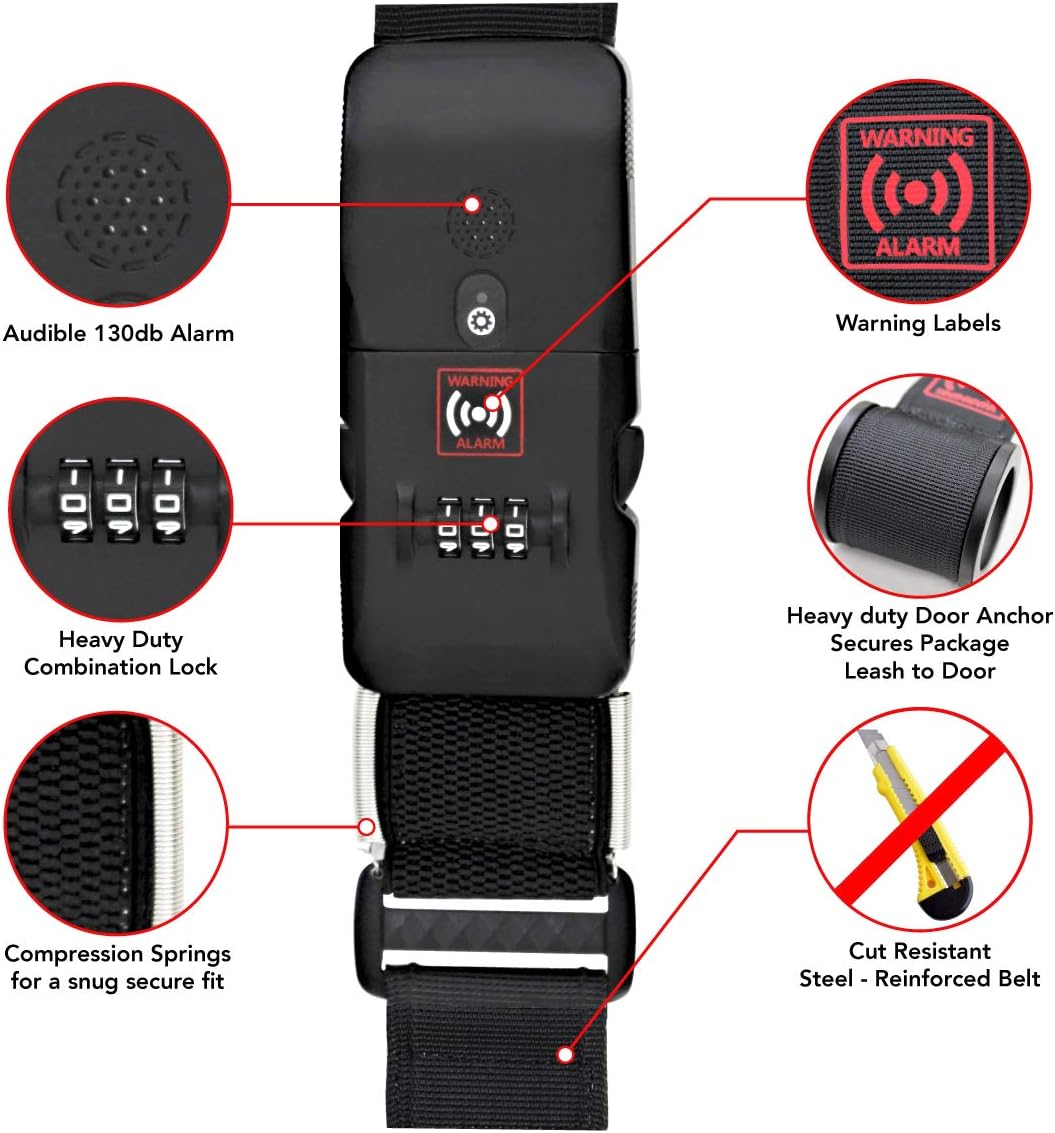 Package Theft Alarm System - Anti-Theft Device for Delivered Parcels - Visible, Physical, Audible Deterrence - Steel-Reinforced Braided Belt, 130dB Sound, Vibration Sensor, Heavy-Duty Combination Lock image 3