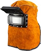 QWORK Leather Welding Helmet with Flip Open Lens - Heat Flame Resistant Hood for Head Face Neck Protection in Welding Grinding