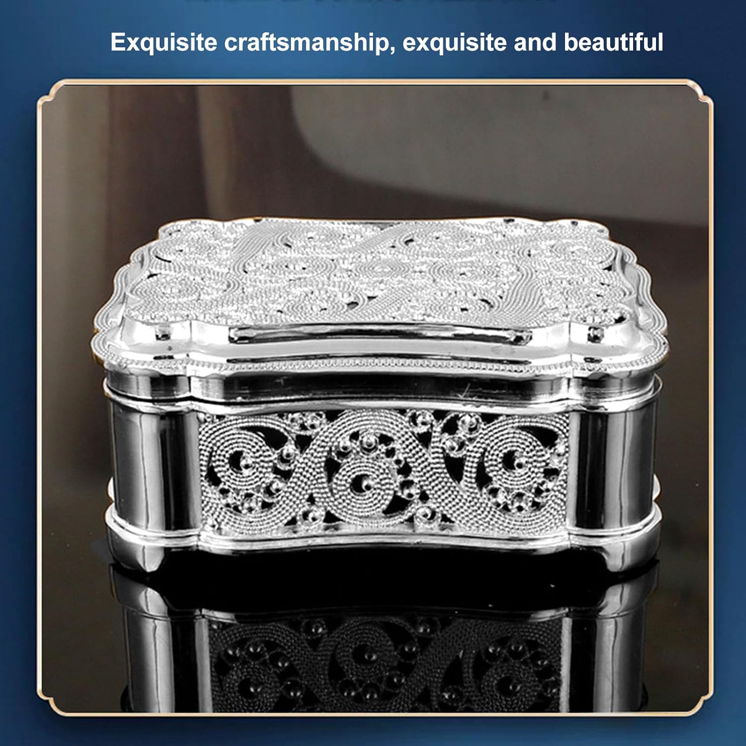 BEIJIALY Metal Jewelry Storage Box, Vintage Alloy Small Treasure Chest Case Trinket Organizer, Necklace Earring Organizer Keepsake Box Ring Box Holder(Silver)