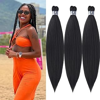 1b Black Kids Braiding Hair Pre Stretched Ez Synthetic Hair for Braiding Black Women Non Toxic Hypoallergenic Knotless Braids Hair Extensions 20 Inch 3 Packs