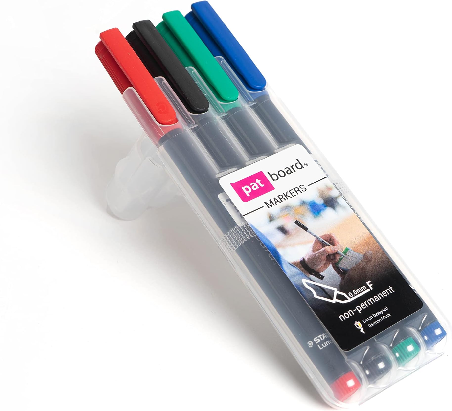 PATBOARD Non-permanent Markers - Set of 4 - Red, Green & Black in 0.6mm & one blue pen in 2.5mm