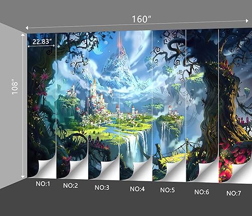 Miniatura 4 de BZHXBZ - Papel pintado de castillo de ensueño con fondo de bosque encantado en 3D, murales de cascada para habitación de niños, decoración para