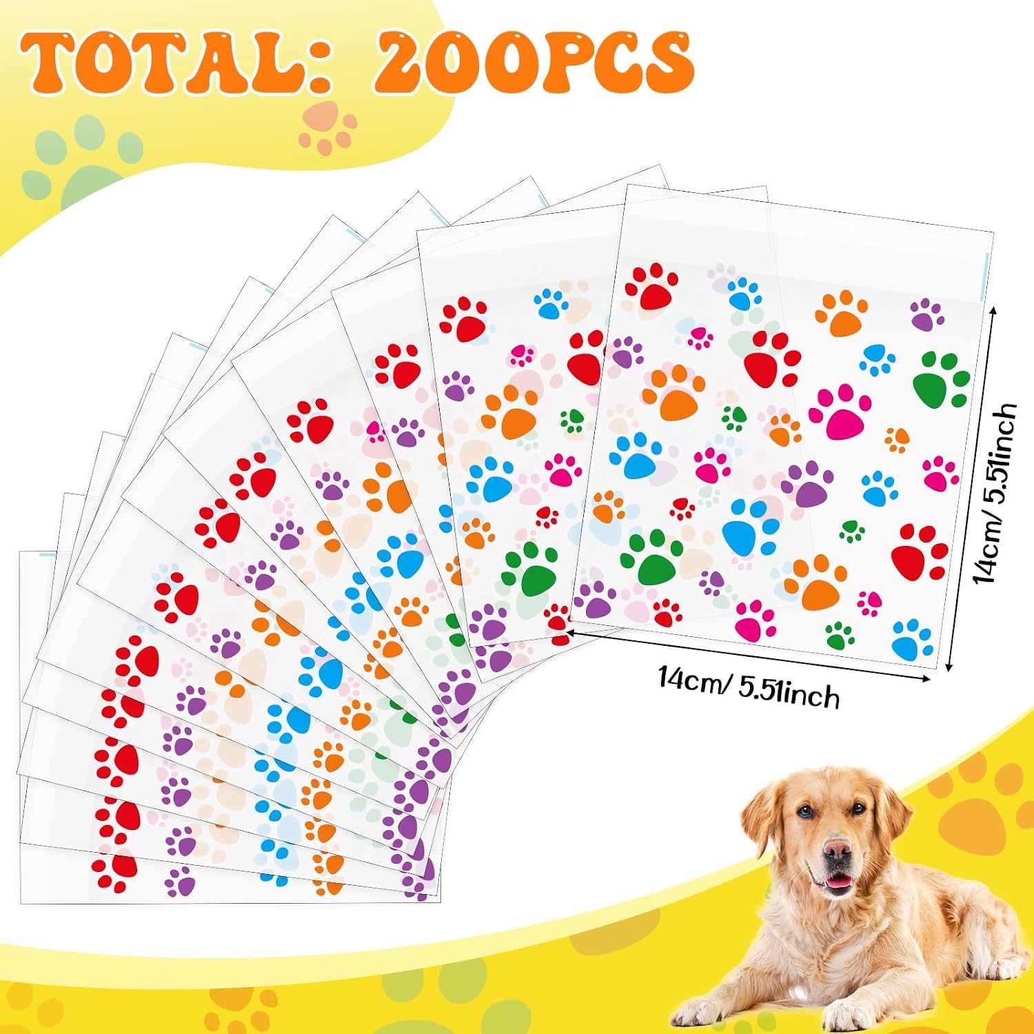 Pasimy 200 Pcs Dog Paw Treat Bags, Clear Self Adhesive Clear Colorful image 3