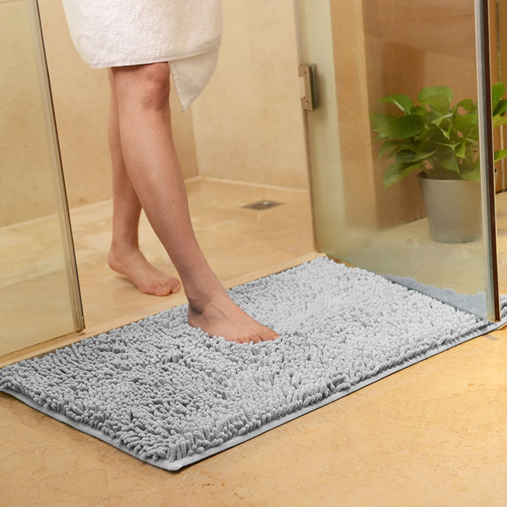 DOTBUY Bathroom Rugs, Chenille Non-slip Super Absorbent Soft Comfortable Shower Rug Bath Mat Bathroom Carpet (40 * 60cm, Gray)