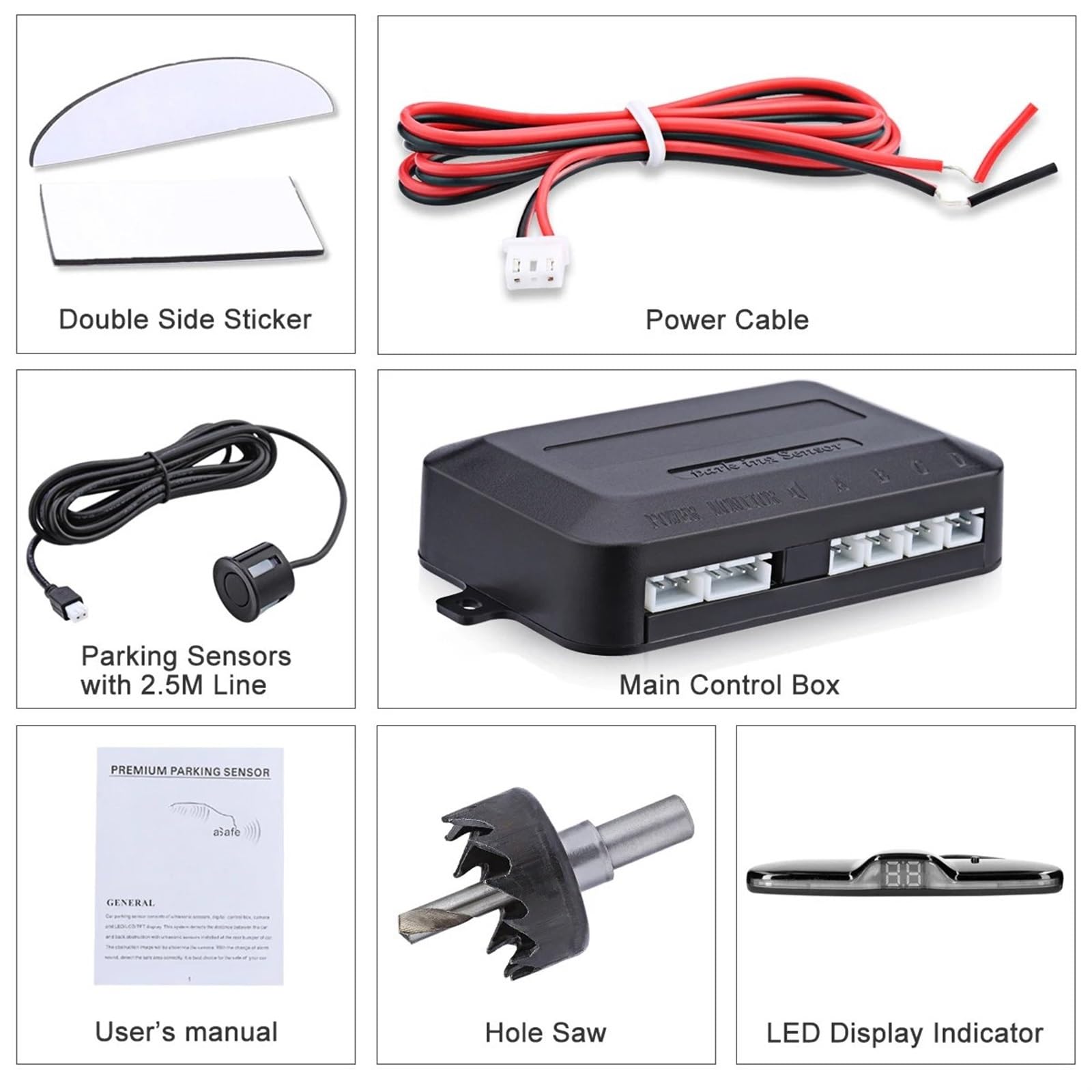 Capteur de stationnement Système D'aide Au Stationnement Voiture Moniteur Sauvegarde Inversée pour Véhicule Détecteur avec Affichage Distance LED Avertissement Sonore Radar De Recul(Grey)