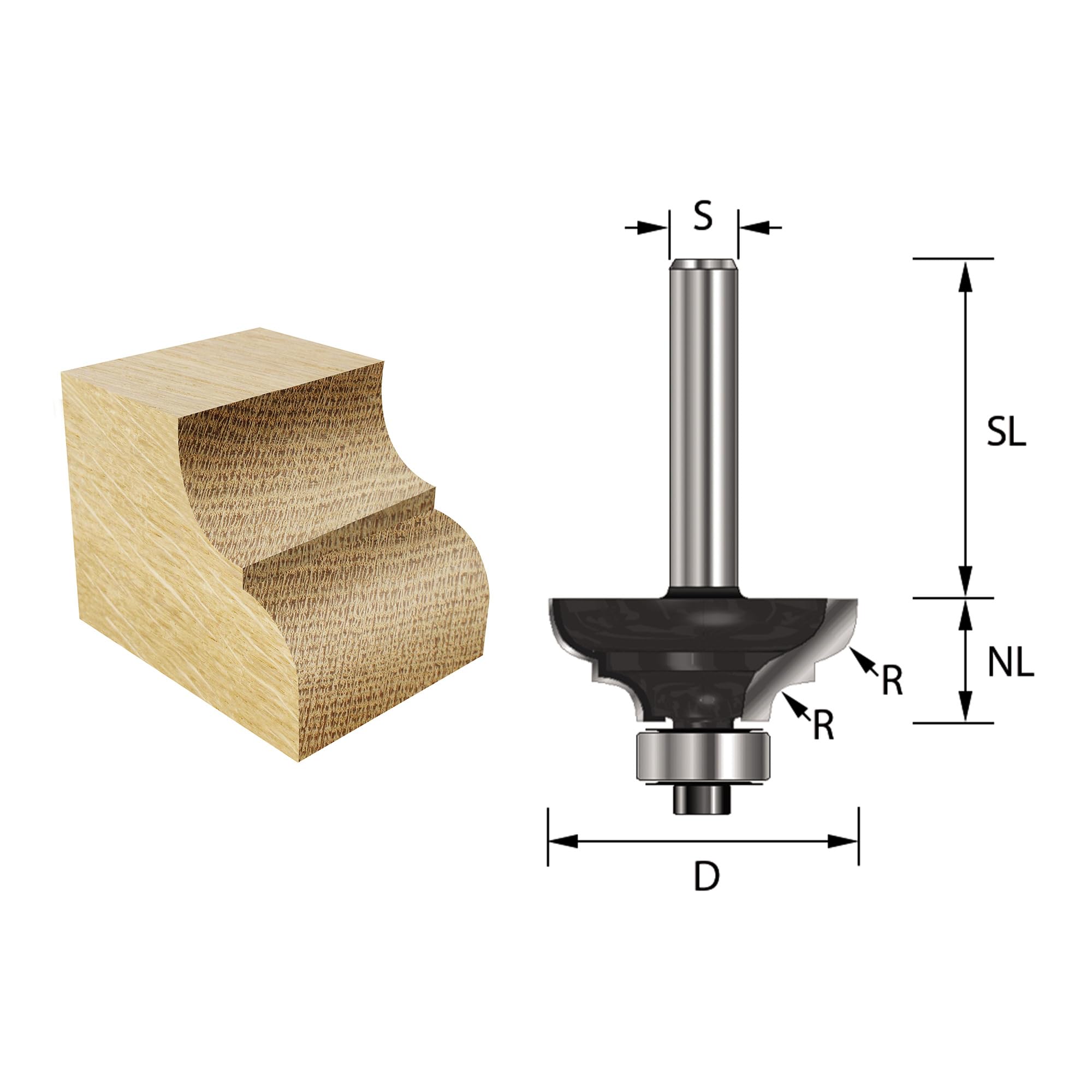ENT 15080 Frez wieloprofilowy Classic w wegliku, trzpien (S) 6 mm, srednica (D) 25,4 mm, NL 12,7 mm, R 3,2 mm, SL 32 mm, z lozyskiem kulkowym