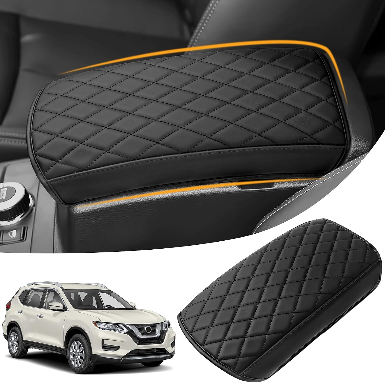Car Center Console Cover Compatible with Nissan Rogue 2014-2020 & Rogue Sport 2017-2022 Accessories,Microfiber Leather Car Armrest Box Pad,Console Armrest Box Lid Protector