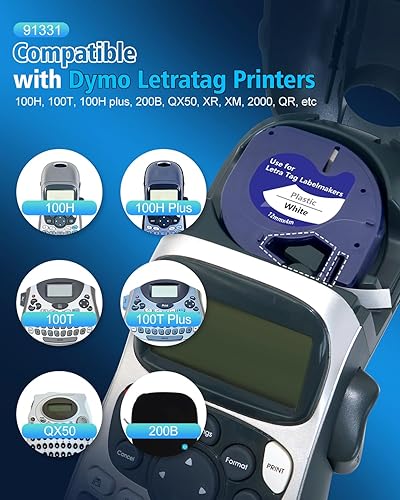 Miniatura 2 de 5 cintas de plástico 91331 de repuesto para Dymo Letratag de repuesto de 0.472 in x 13.1 ft (1/2 x 13) para DYMO LetraTag 200B LT-100H LT-100T Plus