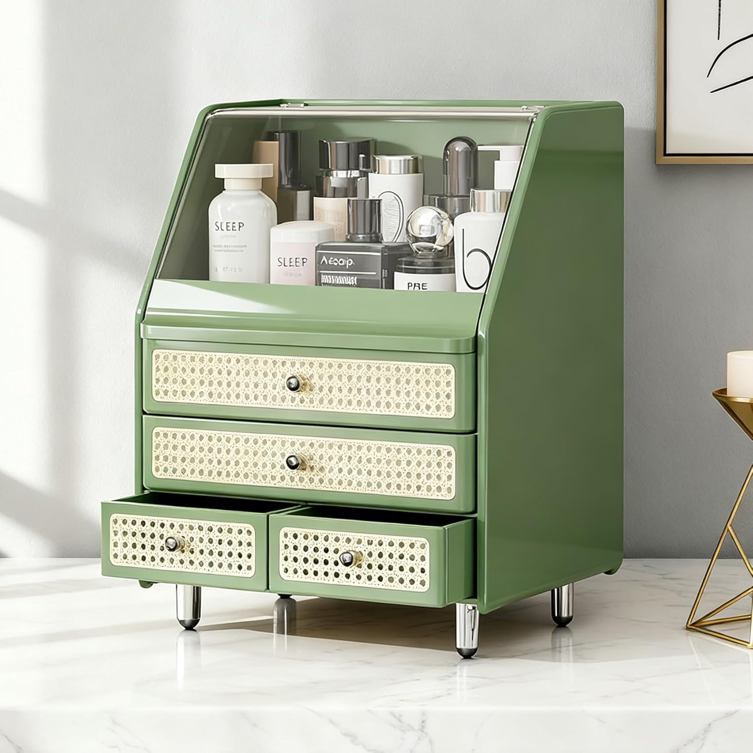 Large Cosmetic Storage Box Dustproof And Waterproof. Display Case with Drawers Countertop Vanity Organizer for Skincare, Lipsticks, Perfume – Bathroom Cosmetic Storage Display Box (White)