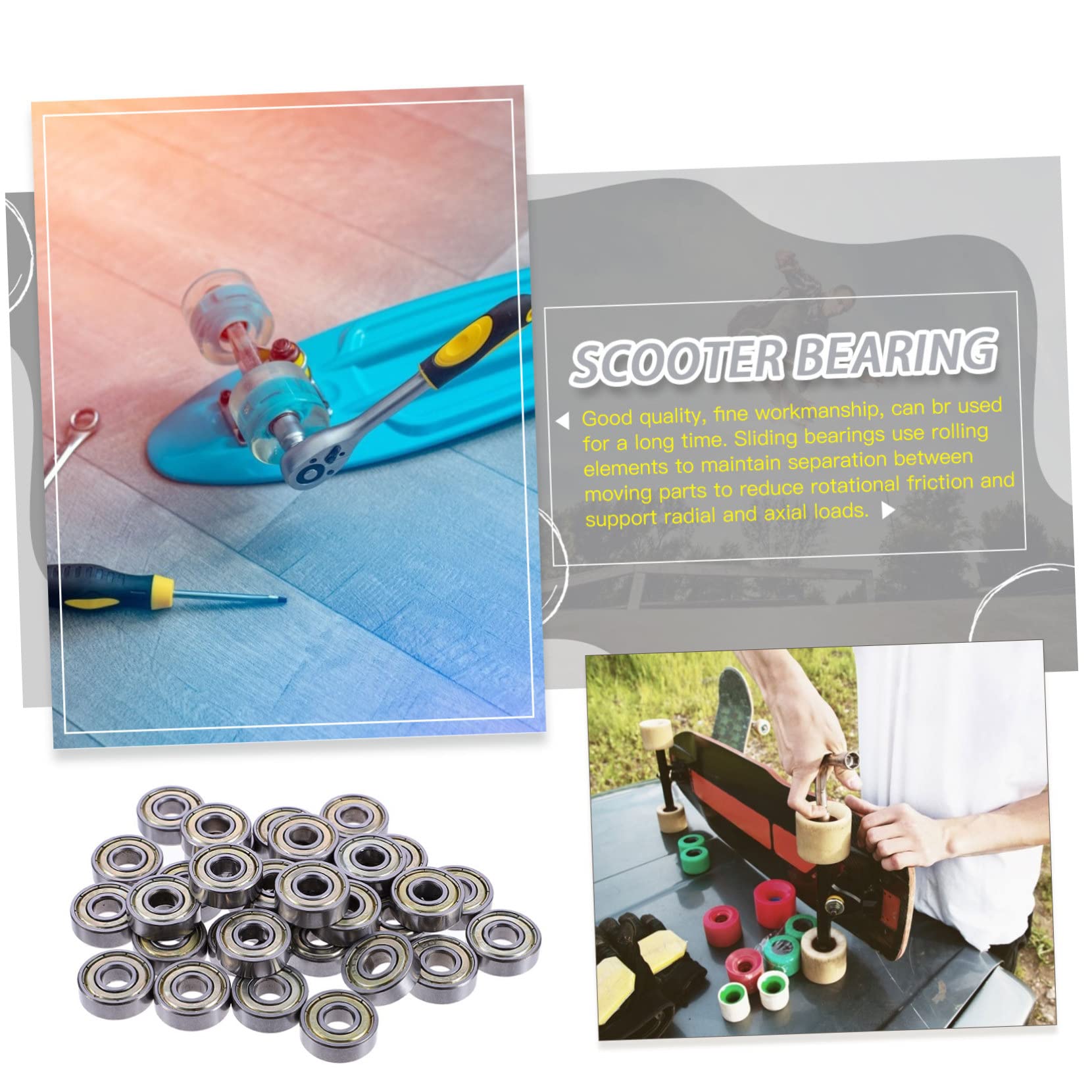 Cuscinetto per Skateboard 32 Pezzi in Acciaio Inossidabile | Diametro Interno 0, 8cm, per Roller Skating Shoes e Inline Skates, Set Argento per Accessorio Longboard