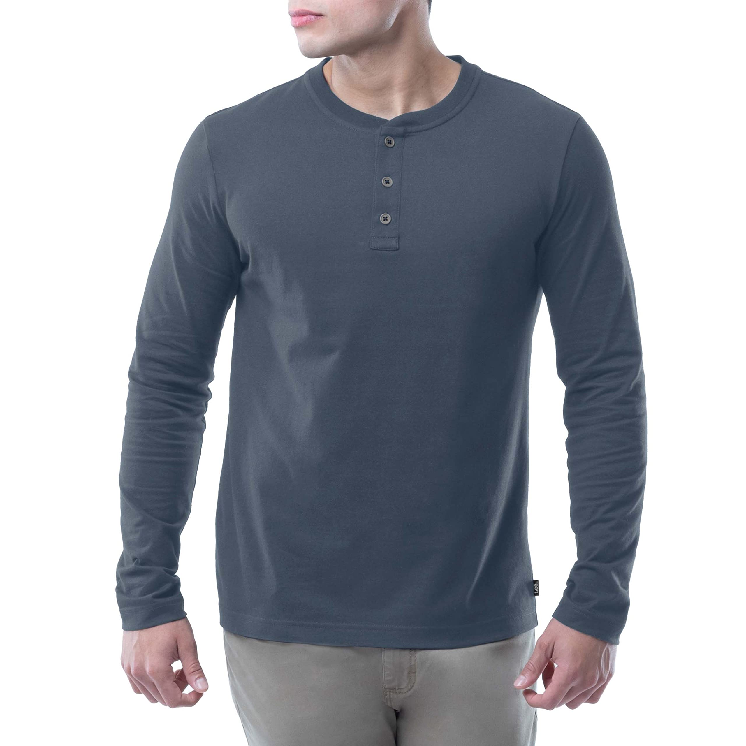 Lee Men's Long Sleeve Soft Washed Cotton Henley T-Shirt, Patriot Blue, 34/36