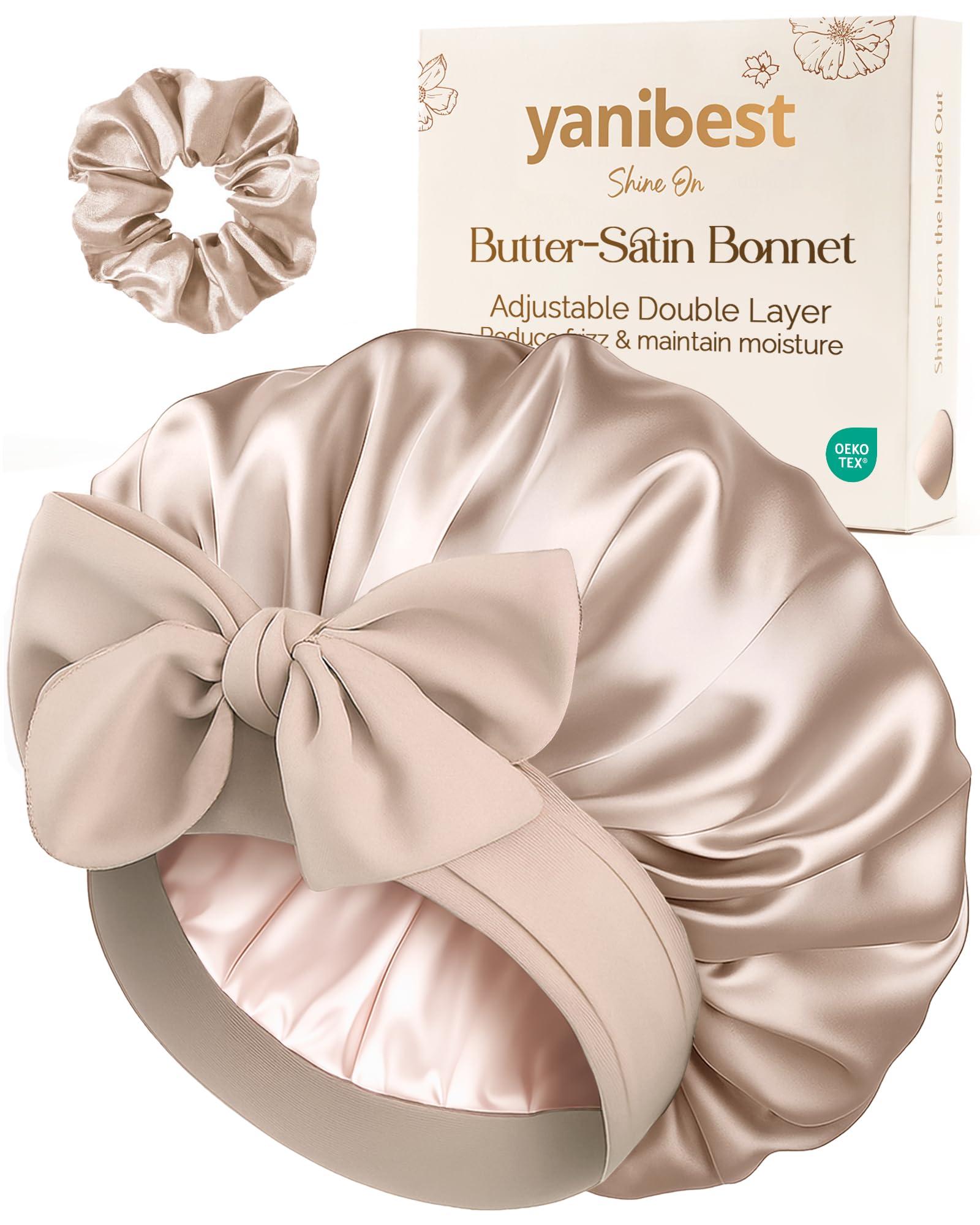 YANIBEST Silk Hair Bonnet for Sleeping, Double Layer Hair Bonnet with Elastic Tie Band for Curly Natural Hair Reduce frizz