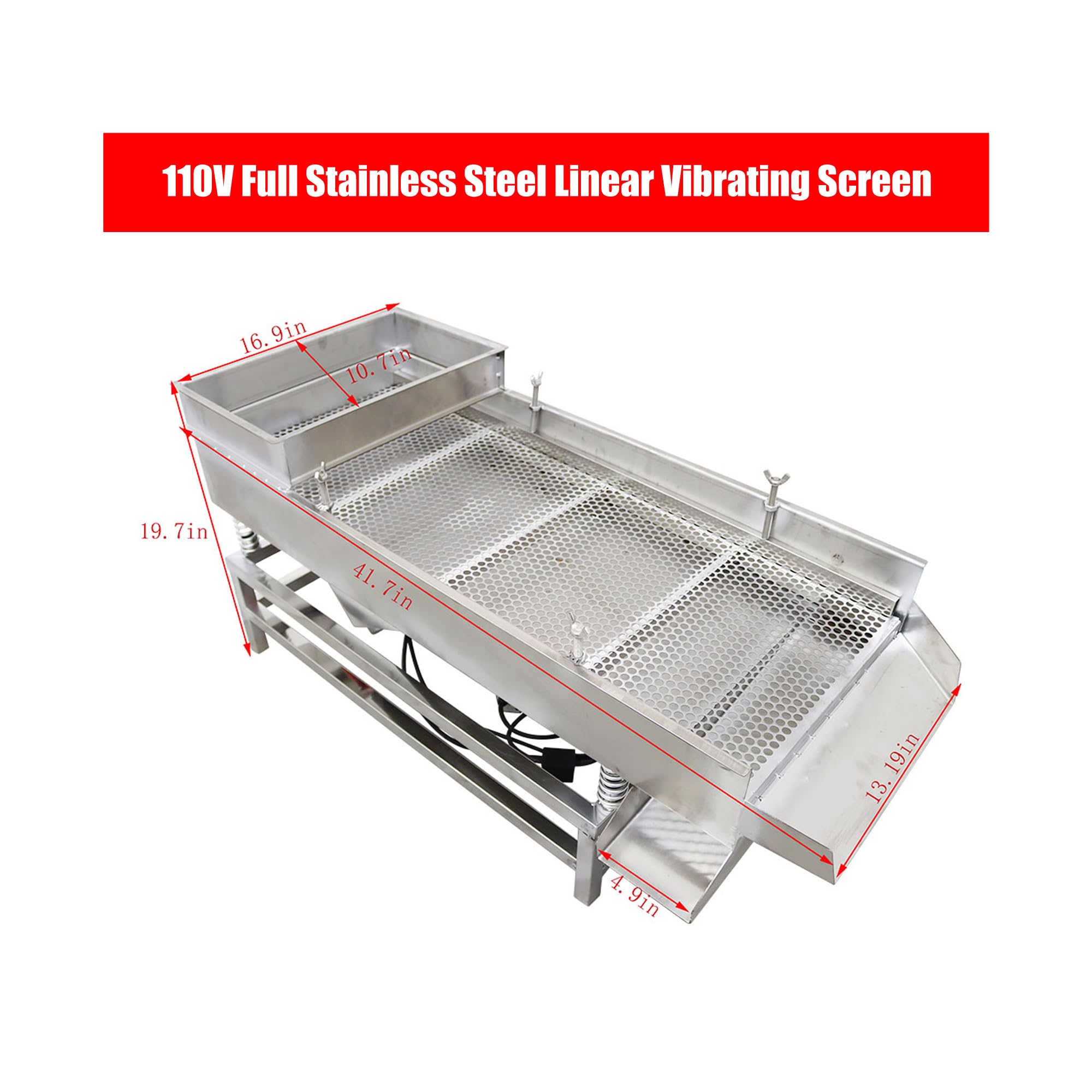 LGXEnzhuo JG40-95 Linear Vibrating Screen Screening Automatic Sifter with 10mm Mesh Screen Dual Motor 80W*2 Stainless Steel