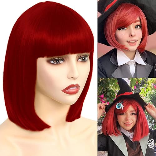 Akkya Pelucas para mujeres corto color peluca con flequillo ondulado sintético Bob longitud hombro verde oscuro peluca para fiesta Halloween traje