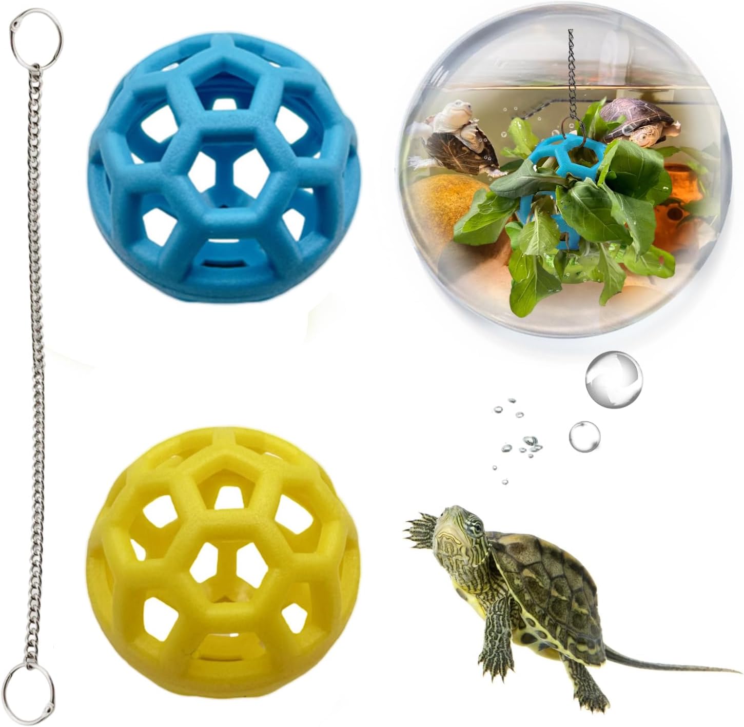 2 Pcs Tortoise Feeder Ball, Hanging Hay Feeder for Small Animals with Chain