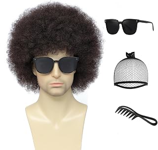 Mens Afro Wig for 70s Disco Rocker Party Afro Wig for Men and Women Unisex Adult Afro Wigs for Daily and Party Use (Dark Brown)