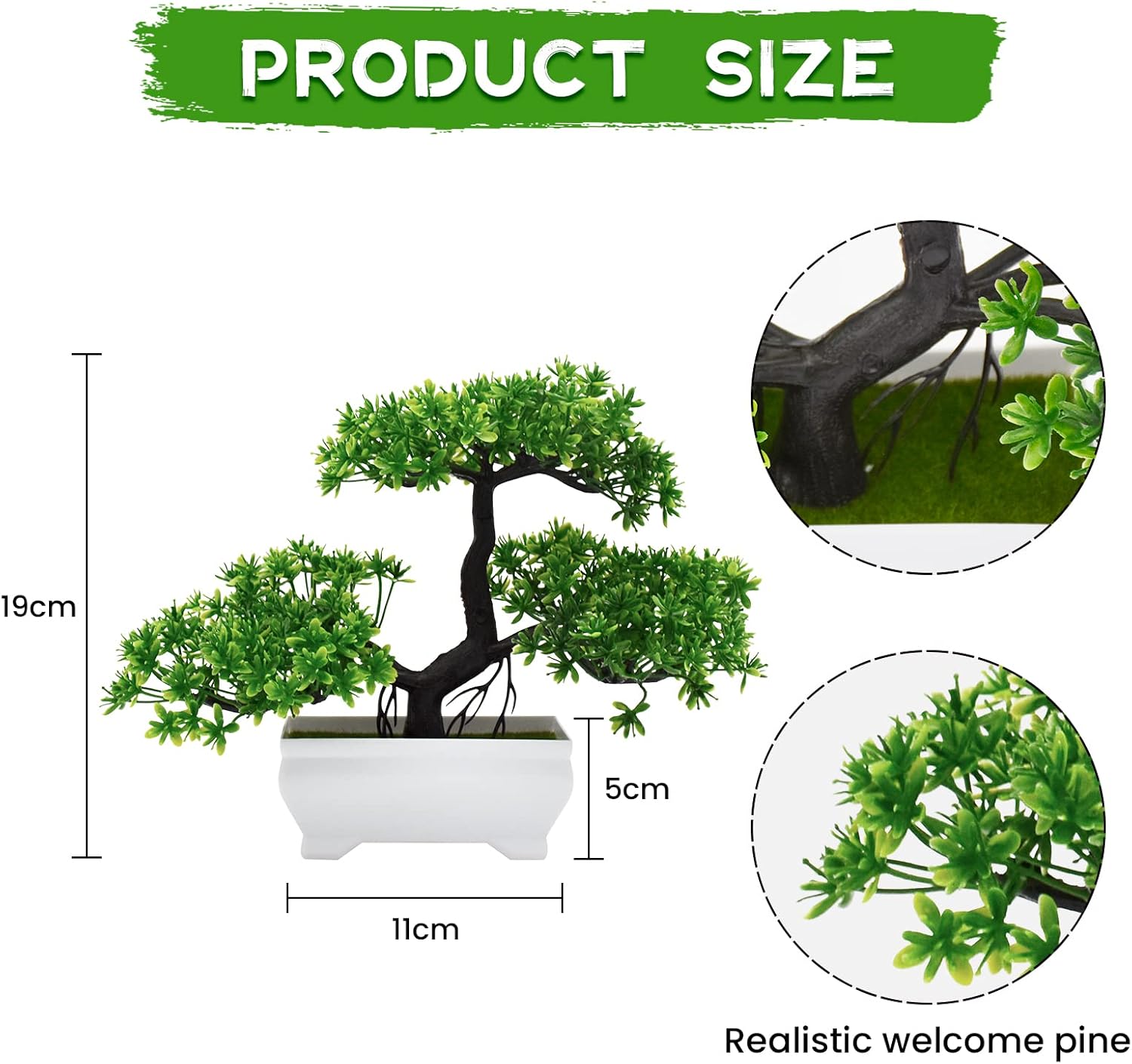 Artificial Bonsai Tree Cloud Pine Bionic Plant Indoor Small Fake Plants Decor Zen Garden Desk Home Desktop Office Bathroom Shelf Bedroom Living Room Decorations (Green) - Image 4