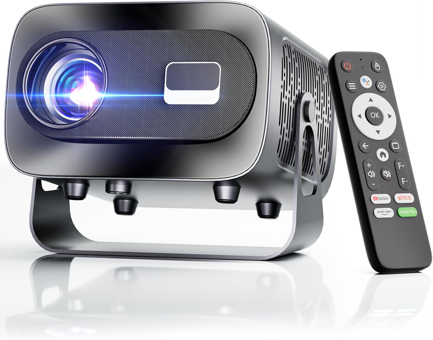 mini projector with wifi and bluetooth, electric focus & vertical keystone, 1080p hd 4k support, smart projector with built-in streaming apps, portable projector for outdoor & home movie