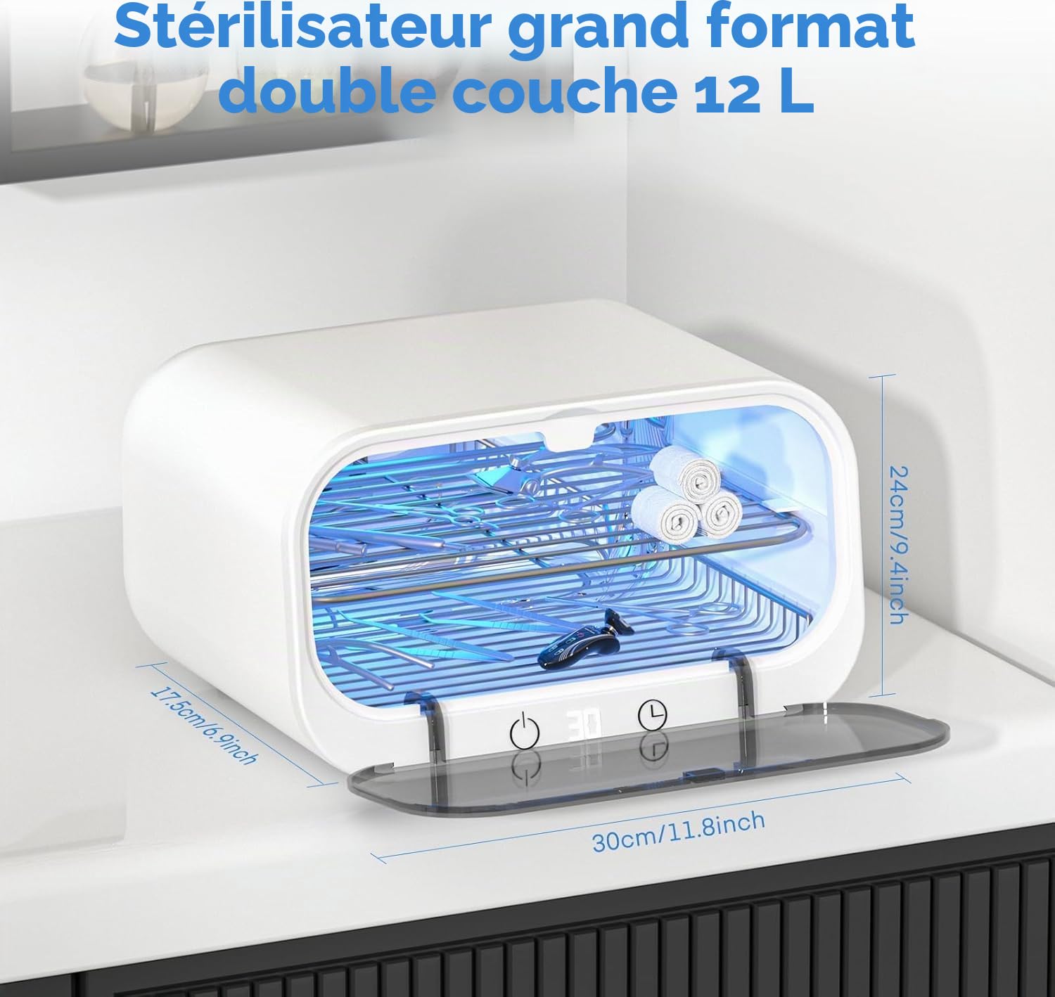 Sterilisateur materiel onglerie - 12l - Stérilisateur onglerie professionnel - Double couche de sterilisateur uv avec écran tactile pour manucure, studio de tatouage, Salon de beauté