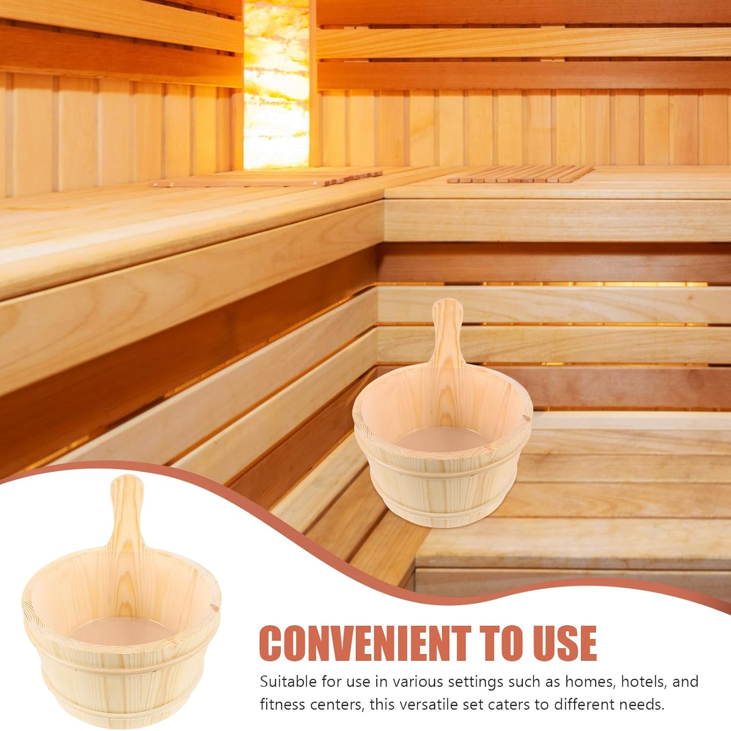 Wooden Sauna Bucket with Handle Sauna Room Accessory Natural Wood Barrel Bath Tool for Spa