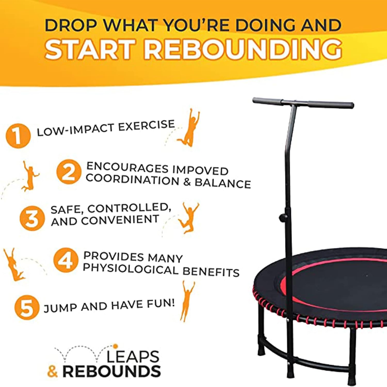 LEAPS & REBOUNDS Adjustable Trampoline Stabilizer Bar for 48 inch L&R Fitness Trampolines (Bar Only)