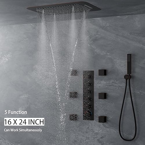 Miniatura 2 de WHSHOWER Sistema de ducha termostático con chorros de pulverización corporal ORB de 16 x 24 pulgadas, juego de grifo de ducha de cuerpo completo 3