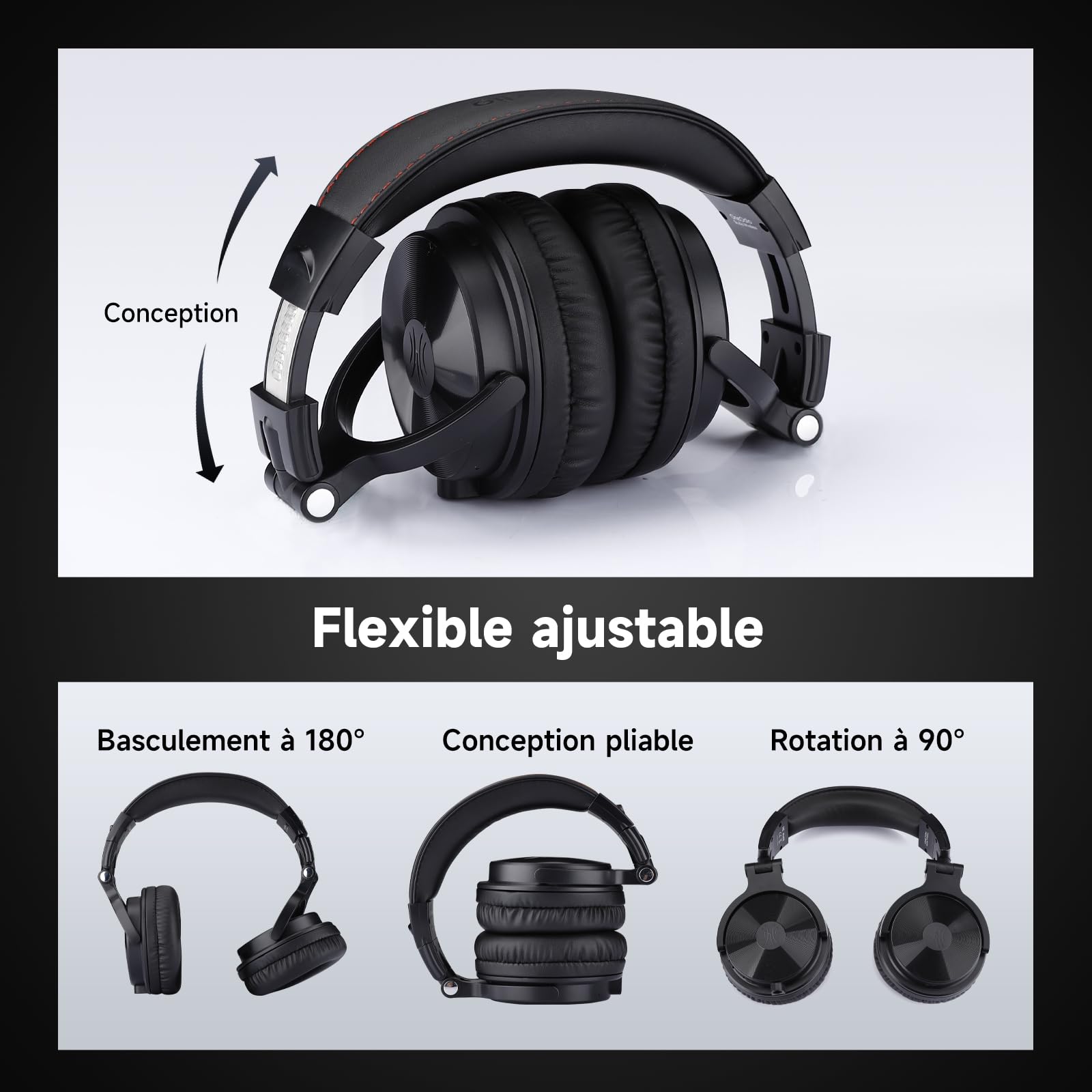 OneOdio ProC Bluetooth Casque sans Fil et Mode Filaire, 110 Heures d'utilisation,Casque Audio avec Micro, Hi-RES Audio, Coussinets en Protéines Douces, Extra Basses, Confortable Léger Pliable Noir