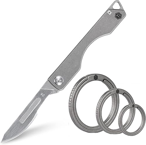 KeyUnity Paquete de cuchillos plegables de titanio KK01 y llavero plano de titanio KA02