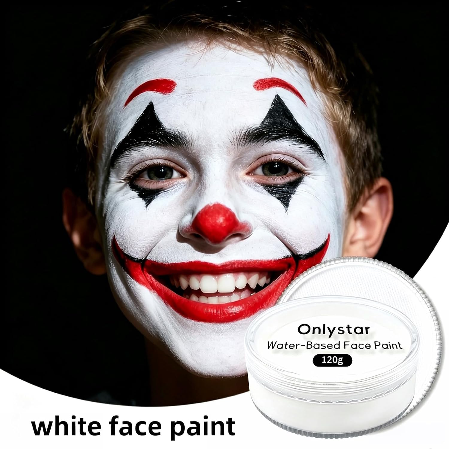 120g Large White Face Paint – 4X Volume of 30g, Water Activated Face Makeup for Halloween Clown Cosplay, Non Toxic Professional SFX Body Paint for Kids Adults – Long Lasting & Easy Wash