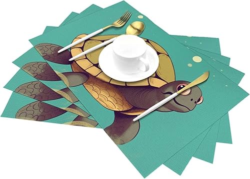 Miniatura 6 de 6 PCS PVC Placemats Set Place Mats I Love Turtle Non-Slip Weave Place Mats 12" x 18" Farmhouse Table Mat Set for Family Dinners Wedding Parties