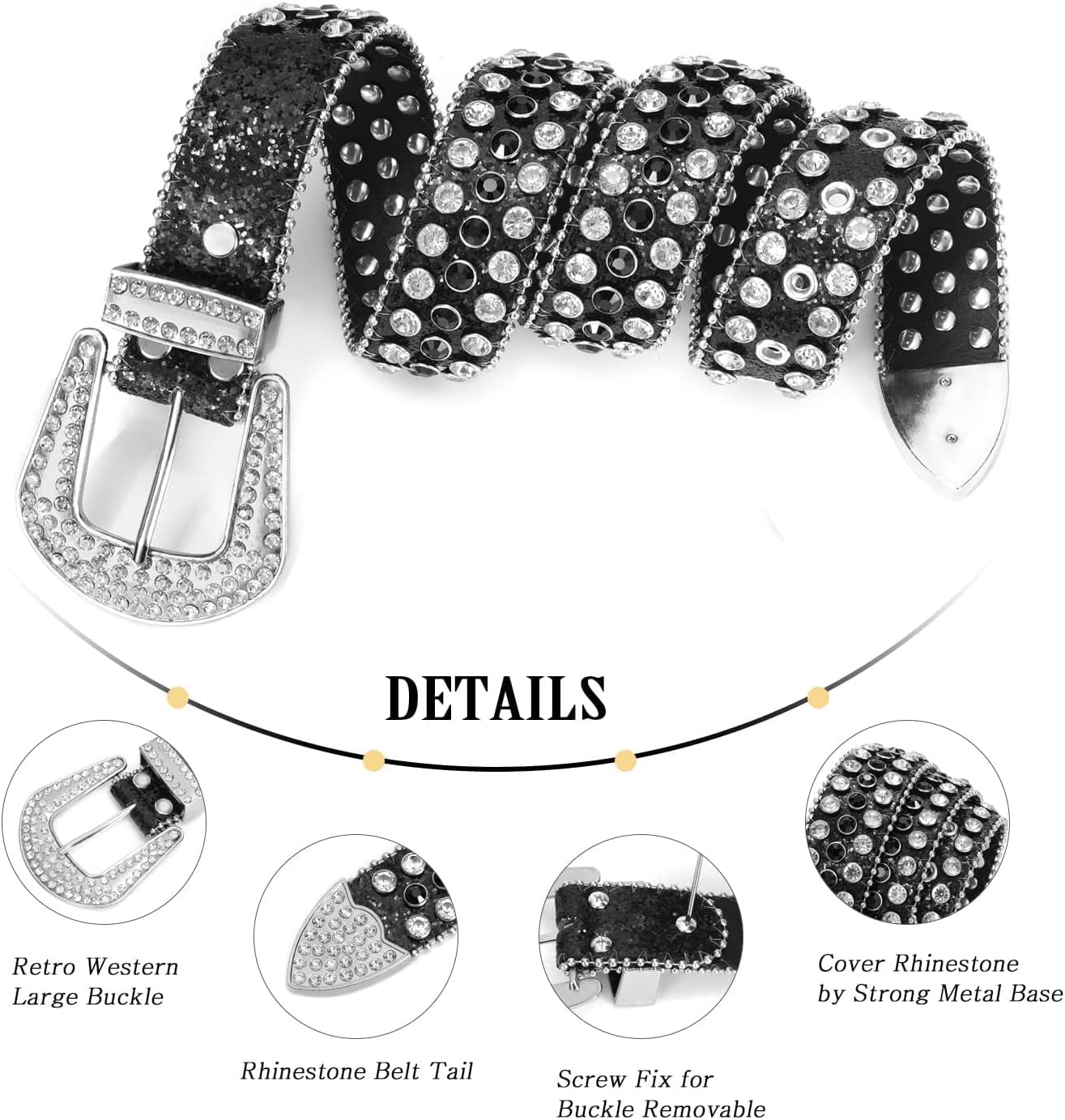 Studded Rhinestone Belt for Women Men - Y2K Style Cowgirl Bling Western Belt for Festivals and Gifts - Image 4
