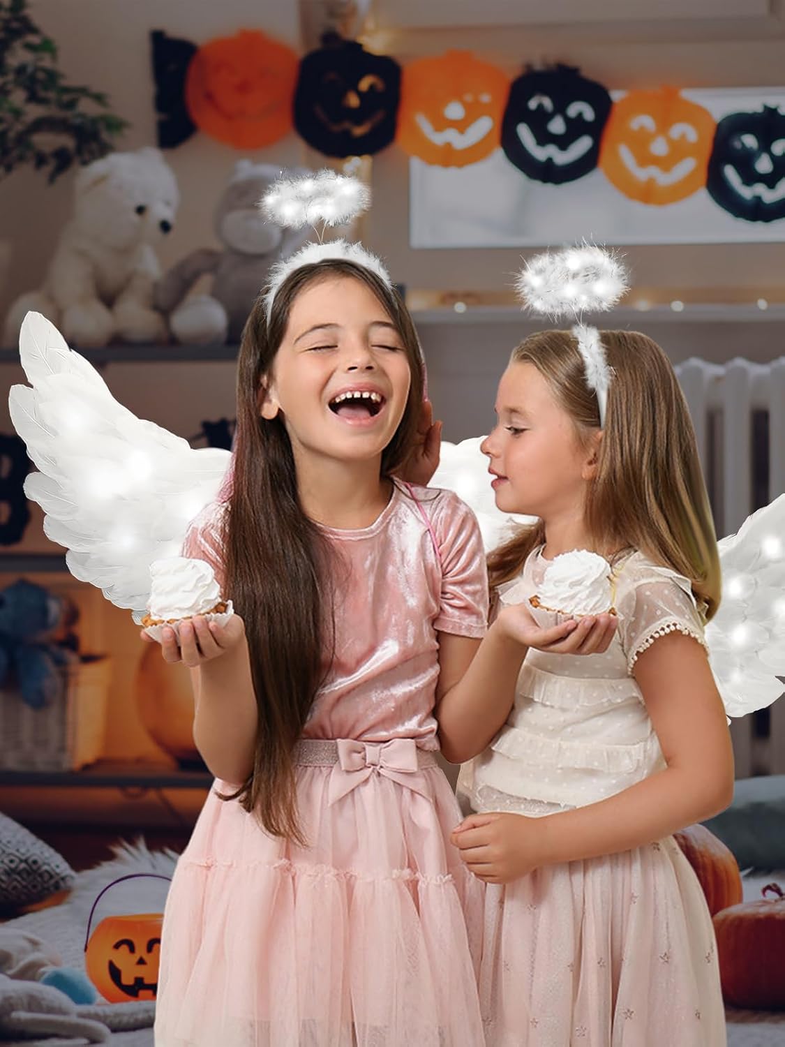 Christmas LED Angel Wings and Halo, Light Up Angel Halo White Fairy Cupid Wings Gift for Girls Kids Adult Women Party Costume