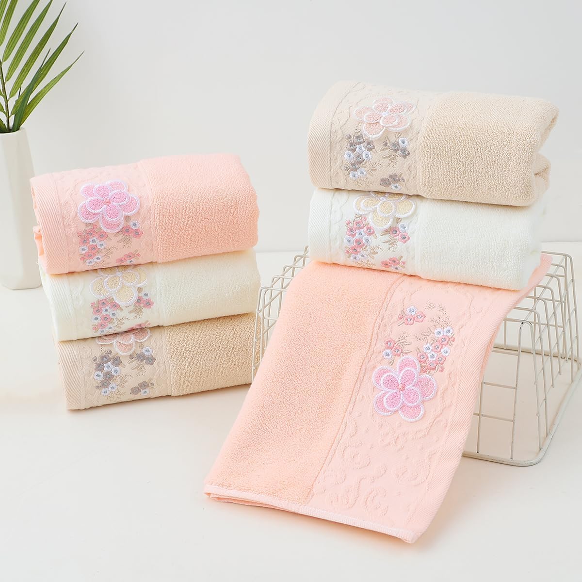 Pidada Hand Towels Set of 2 Embroidered Floral Pattern 100% Cotton Absorbent Soft Decorative Towel for Bathroom (Brown) - Image 5