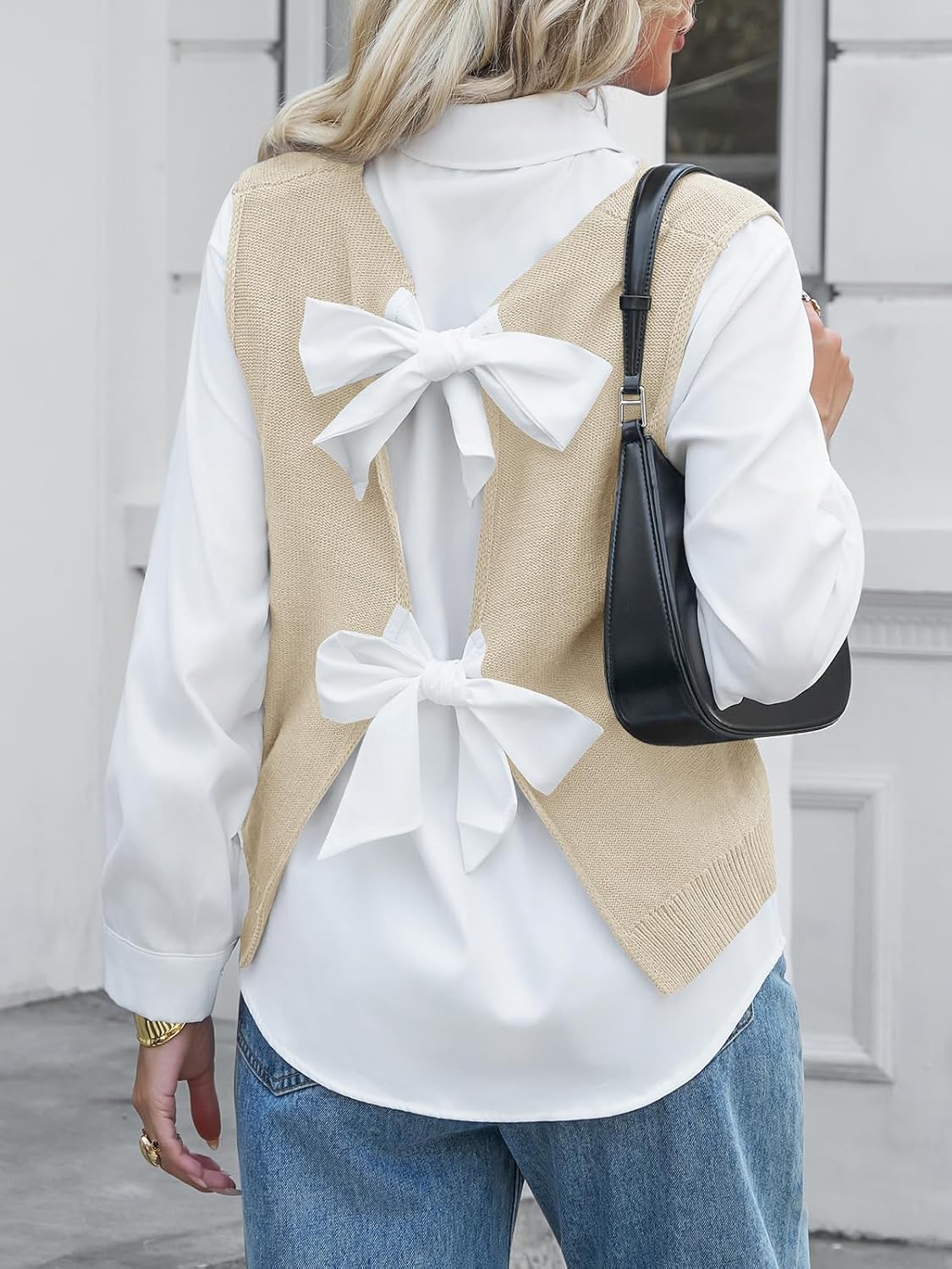 Imily Bela Womens Sweater Vest Top Summer Bow Tie Back Sleeveless Casual Knit Crop Tank Tops - Image 3