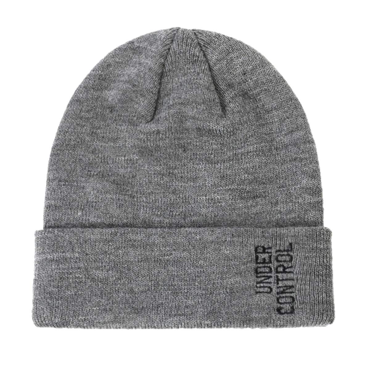 Knitted Acrylic Beanie Hat with Embroidery Letters, Cuffed Skull Hat