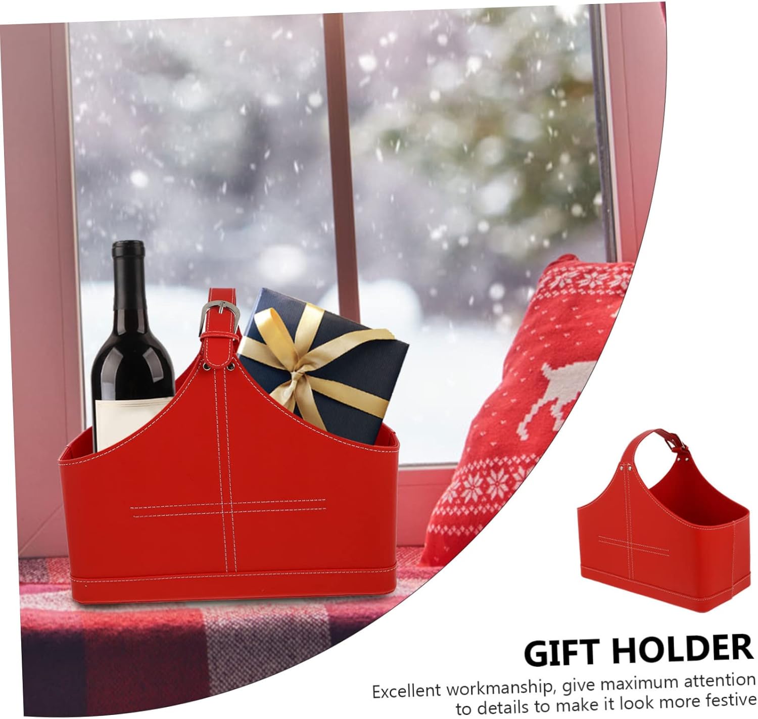 1pc Christmas Handbag Pu Leather Storage Basket Handle Festive Packaging Bag for Candies Chocolates and Toys