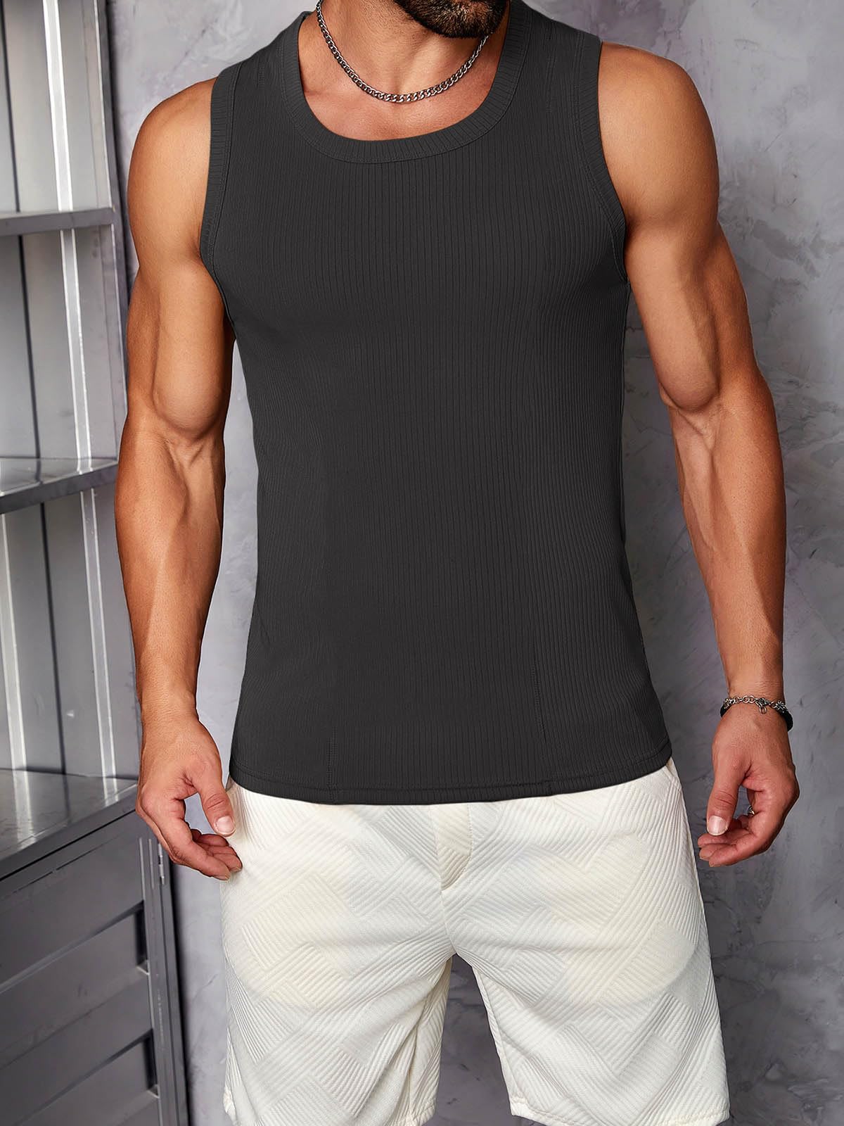 Débardeur côtelé à bretelles larges pour homme, coupe ajustée, sans manches, pour la gym, l'entraînement et les loisirs, maillot de corps basique respirant