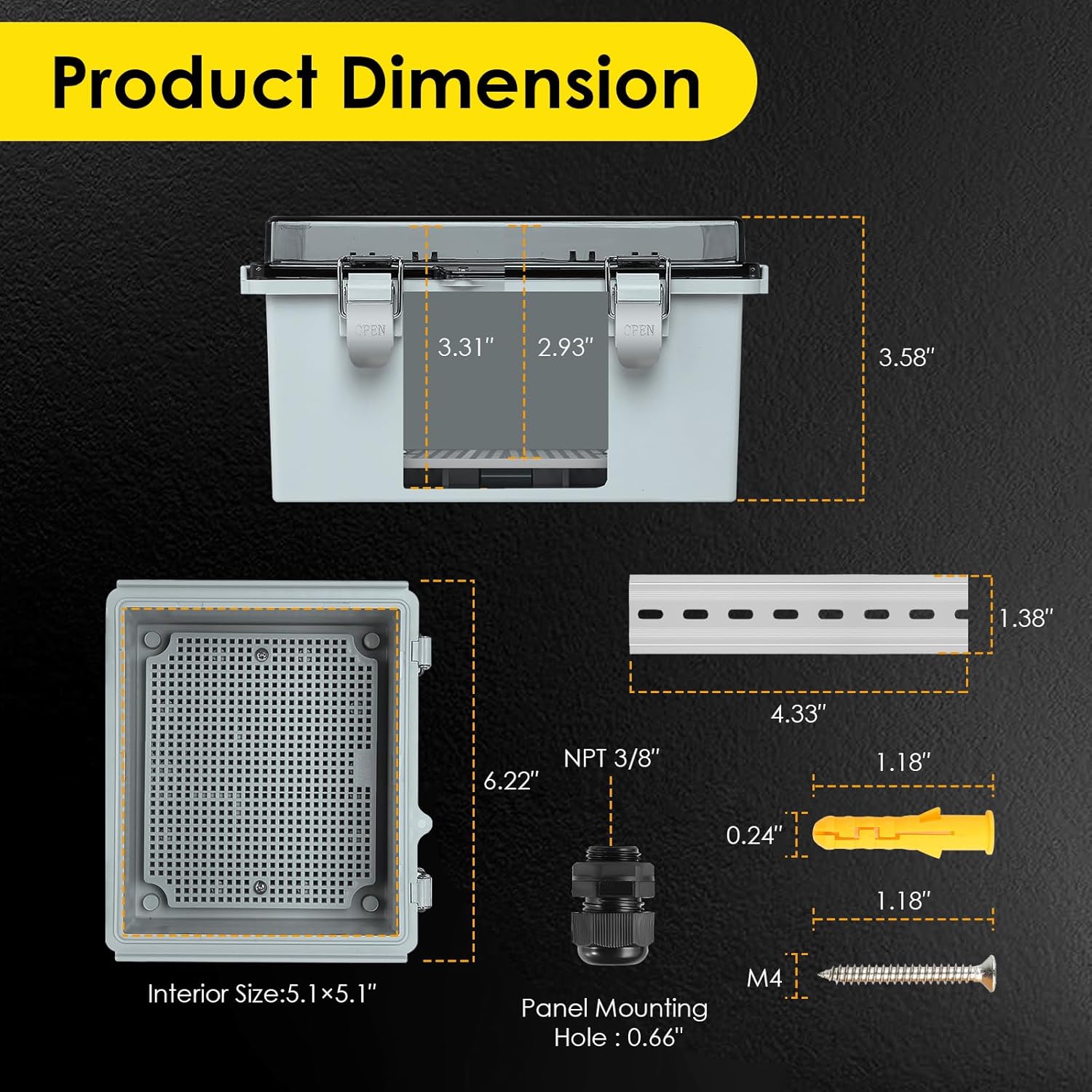TOTUFY IP54 Outdoor Electrical Box Waterproof (12.6 x 8.3 x 5.2 inch) + IP67 ABS Plastic Junction Box for Electronics Project WiFi, Clear (5.9"x5.9"x3.5")