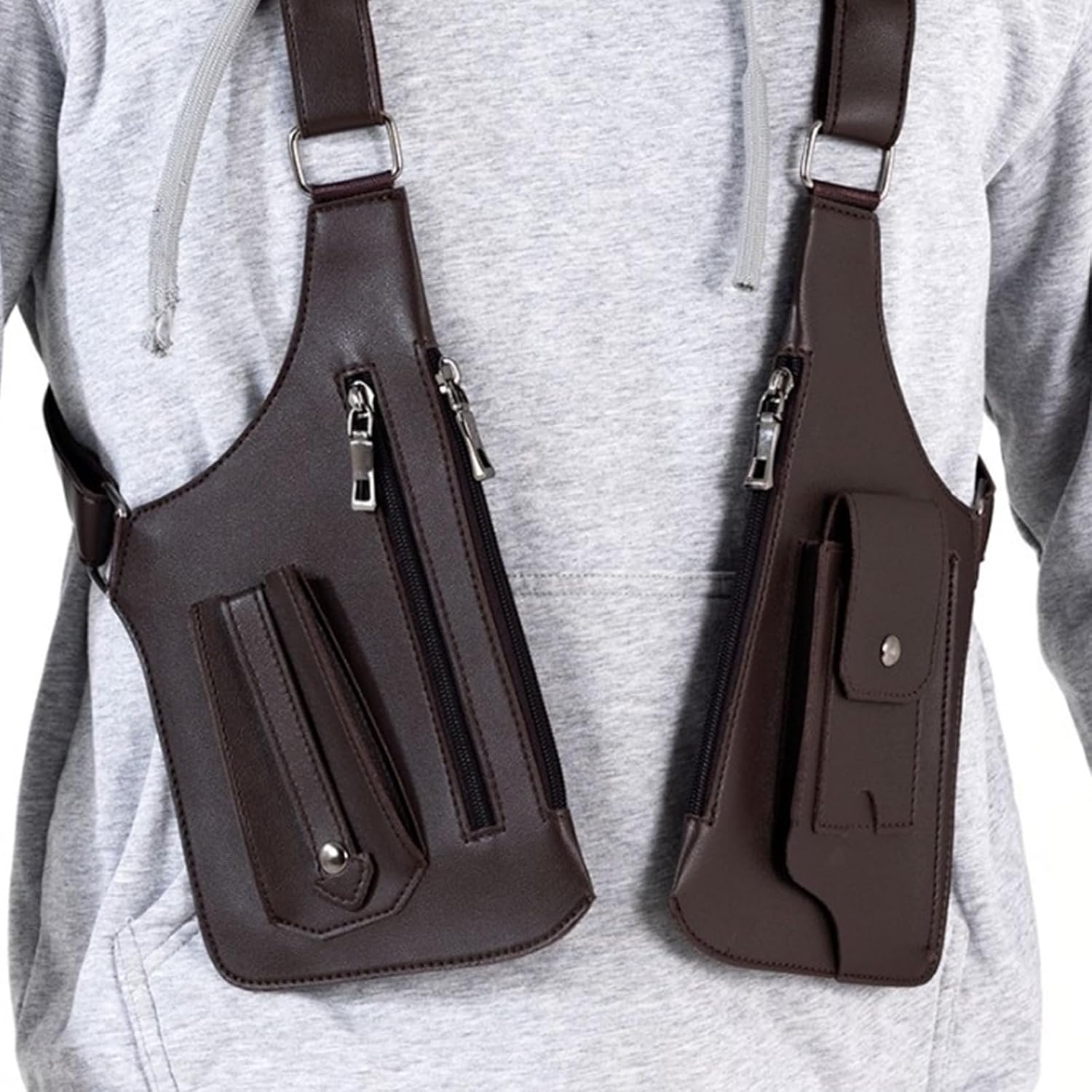 Double Shoulder Armpit Bag, Premium Leather Adjustable Underarm Shoulder Bag with Hidden Shoulder Strap Compartments - Image 2