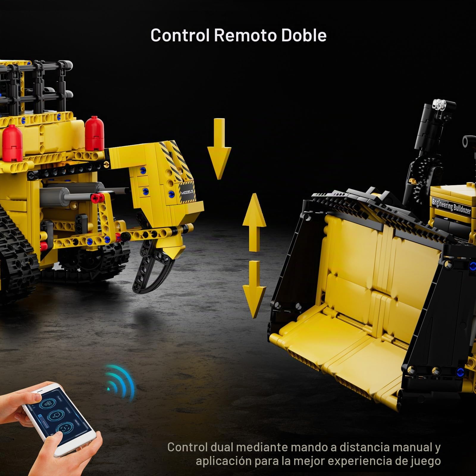 Mould King 15071 Bloques De Construcción De Bulldozer De Control Remoto De Ingeniería Cat d11 Camión Grúa De Juguete De Construcción con Motores para Niños y Adultos (1508 Piezas)