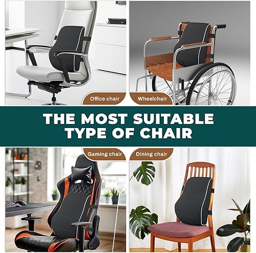 Vista 27 de QUTOOL Almohada de apoyo lumbar para silla de oficina, soporte de espuma viscoelástica para espalda baja, alivio del dolor de espalda, cojín