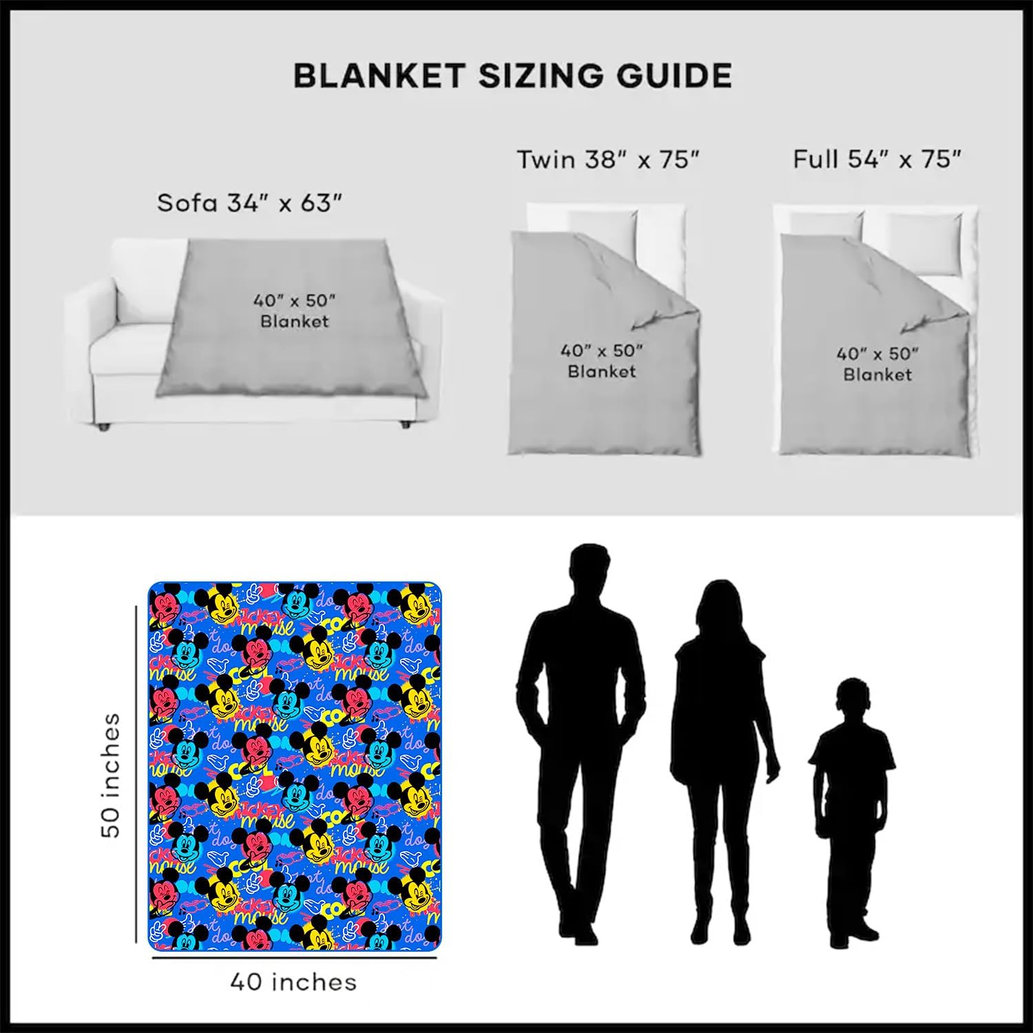 Disney Mickey Mouse Blanket Set - Bundle Soft Fleece Blanket Plus Stickers, More for Kids, Adults, Children | Cozy Mickey Fleece Throw 40" x 50”