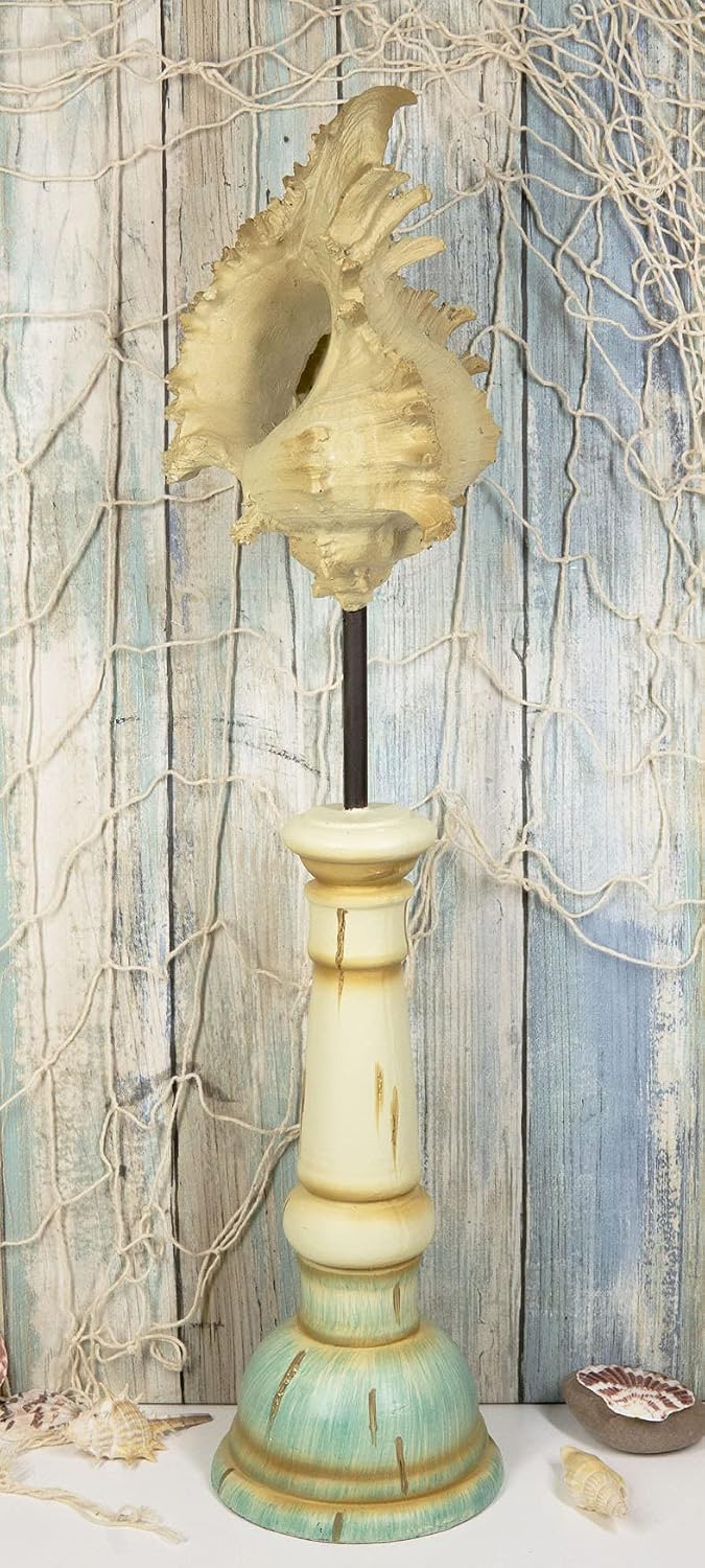 Ebros 19" Tall Large Nautical Ocean Rare Murex Seashell Replica On Pillar Base Pole Stand Figurine Jumbo Seashells for Wedding Sea Beach Party Home Decorations DIY Crafts Marine Life Collectors