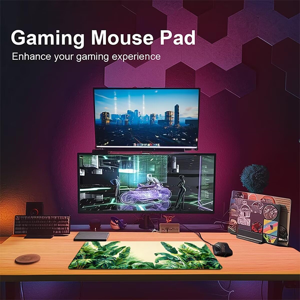 Tappetino per Mouse Gaming XXL 1200x600x3mm – Ufficio Mousepad Grande – Migliora la Velocità e la Precisione Tenuta Stabile Sottomano per Ufficio e Casa Accessori Scrivania – Verde Pianta LMDT10382